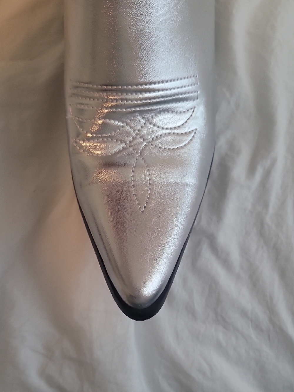 Silver Western-Style Mid-Calf Boot with Embellished Stitching - Picture 6 of 7